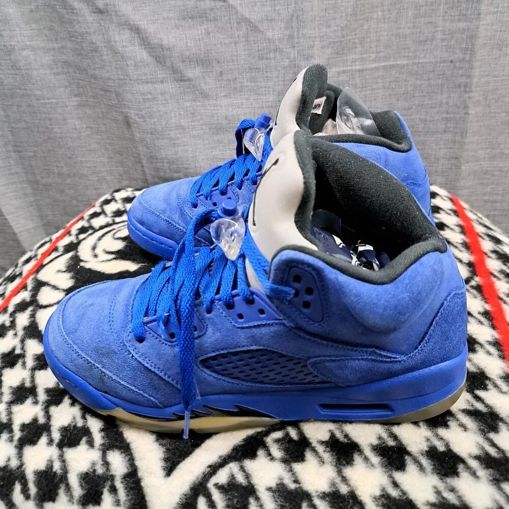%Nike Jordan 5 Retro Blue Suede Youth 7Y Blue 440888-401 AJ16